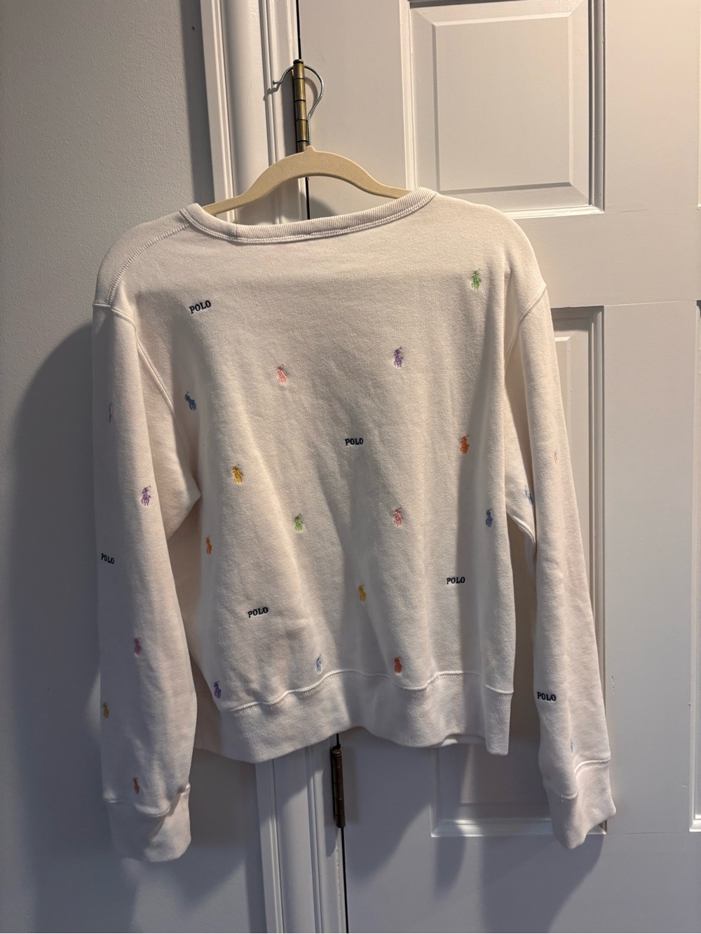 POLO Ralph Lauren White Crewneck Sweatshirt with Multicolor Pony Embroidery - Picture 3 of 3